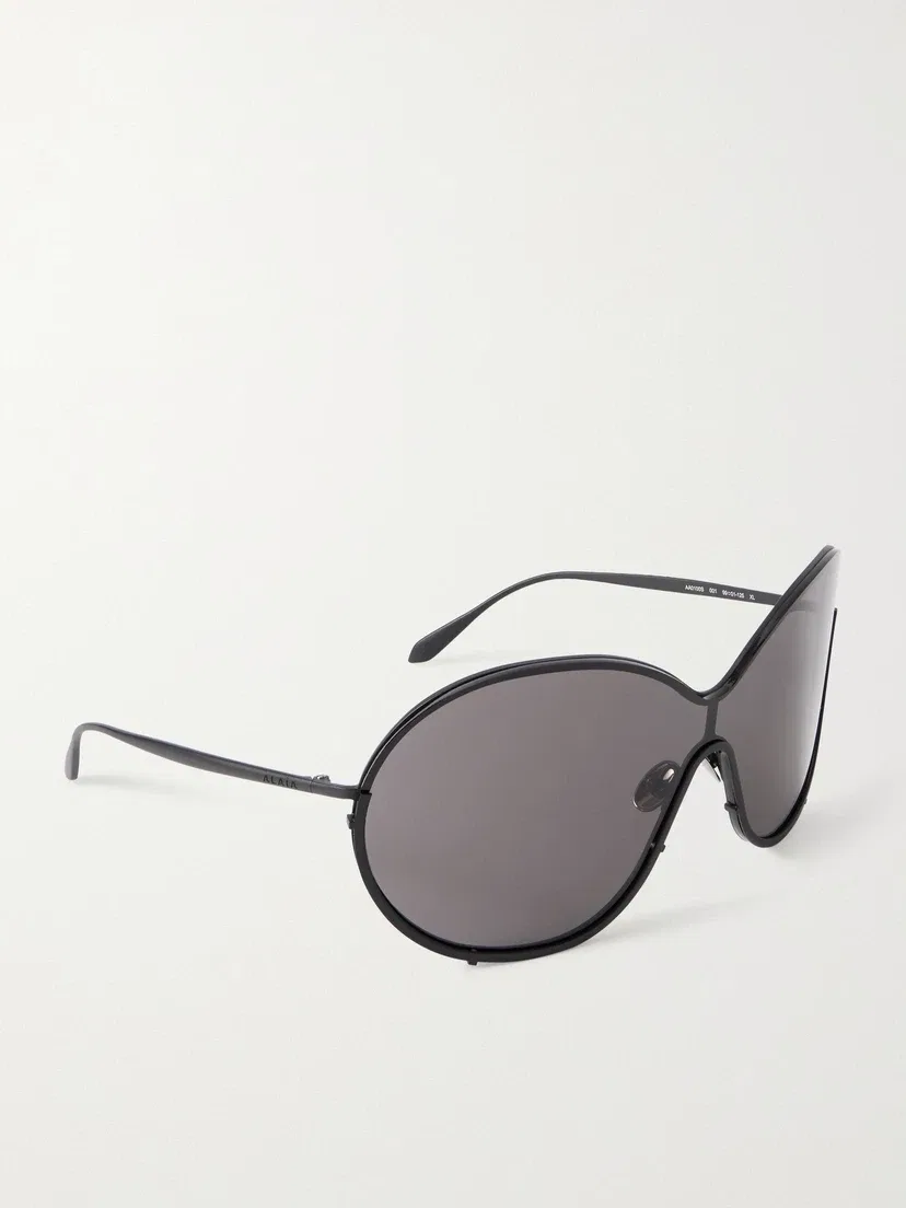Маска, солнцезащитные очки с широкой круглой металлической оправой ALAÏA EYEWEAR, черный — фото 3