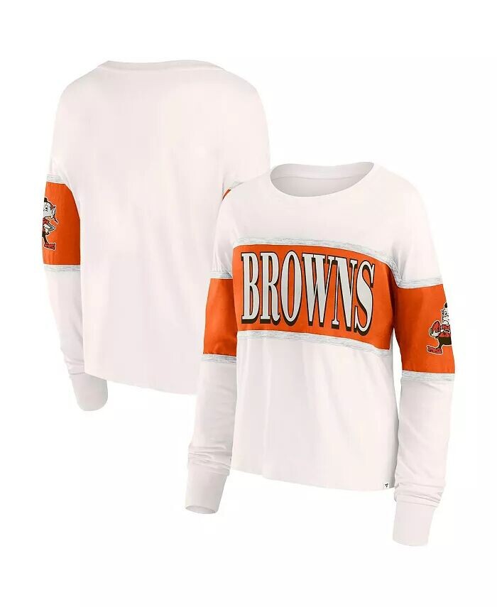 

Женская кремовая футболка с длинным рукавом Cleveland Browns Antique Block Fanatics