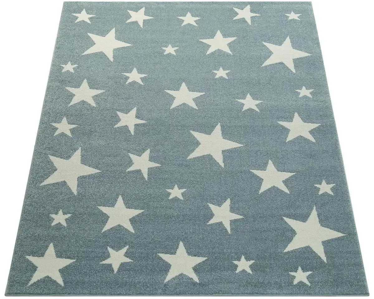 

Детский ковер Paco Home "Capri 315", прямоугольный, короткий ворс, звездный мотив, пастельные тона, детская комната 200х280 см, бирюзовый