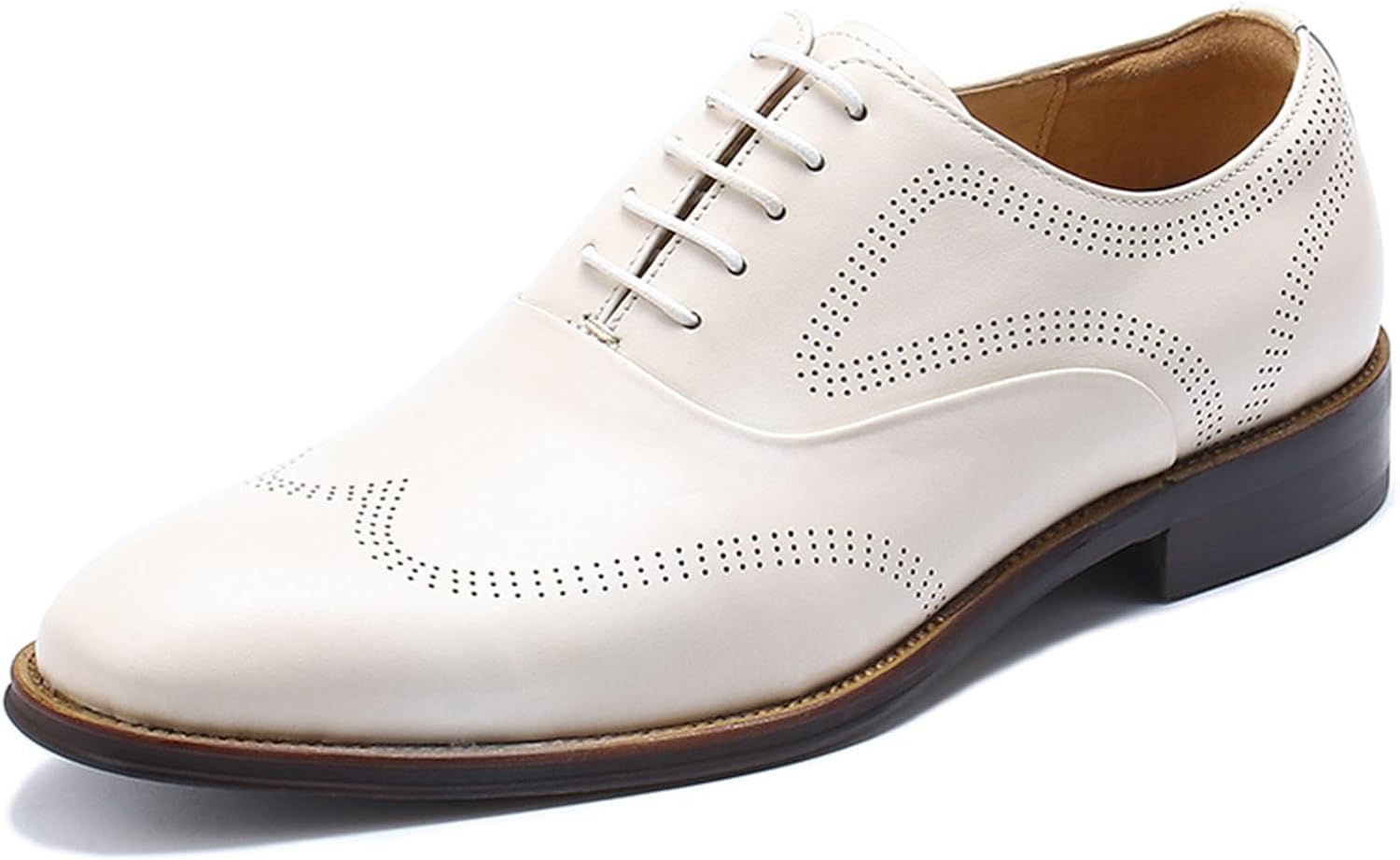 

Мужские кожаные оксфорды с шнуровкой, крыльями и брогированием, повседневные кожаные туфли, стильные офисные формальные туфли Hlasmspe, белый