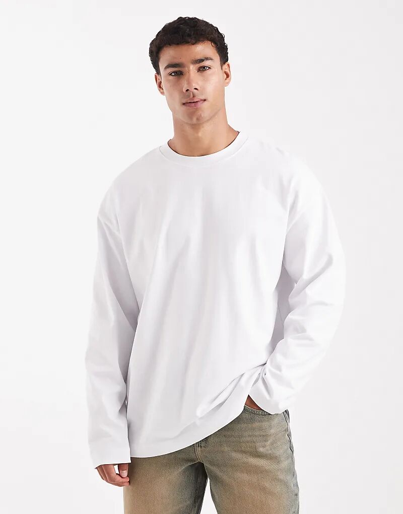 

Плотная футболка свободного кроя ASOS DESIGN белого цвета с длинными рукавами