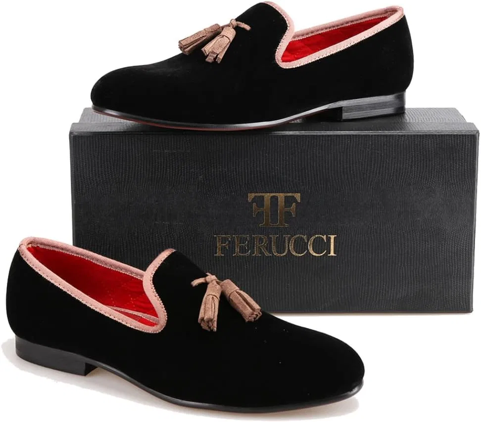 Лоферы FERUCCI Black Custom-Made Velvet с коричневой кисточкой, черный — фото 2
