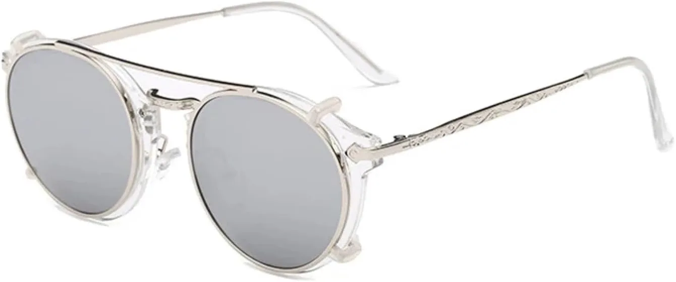 

Модные винтажные солнцезащитные очки в стиле стимпанк для мужчин и женщин, с двухслойными съемными линзами, защита от УФ-излучения UV400 TOIPASTN, Transsilver Mercury