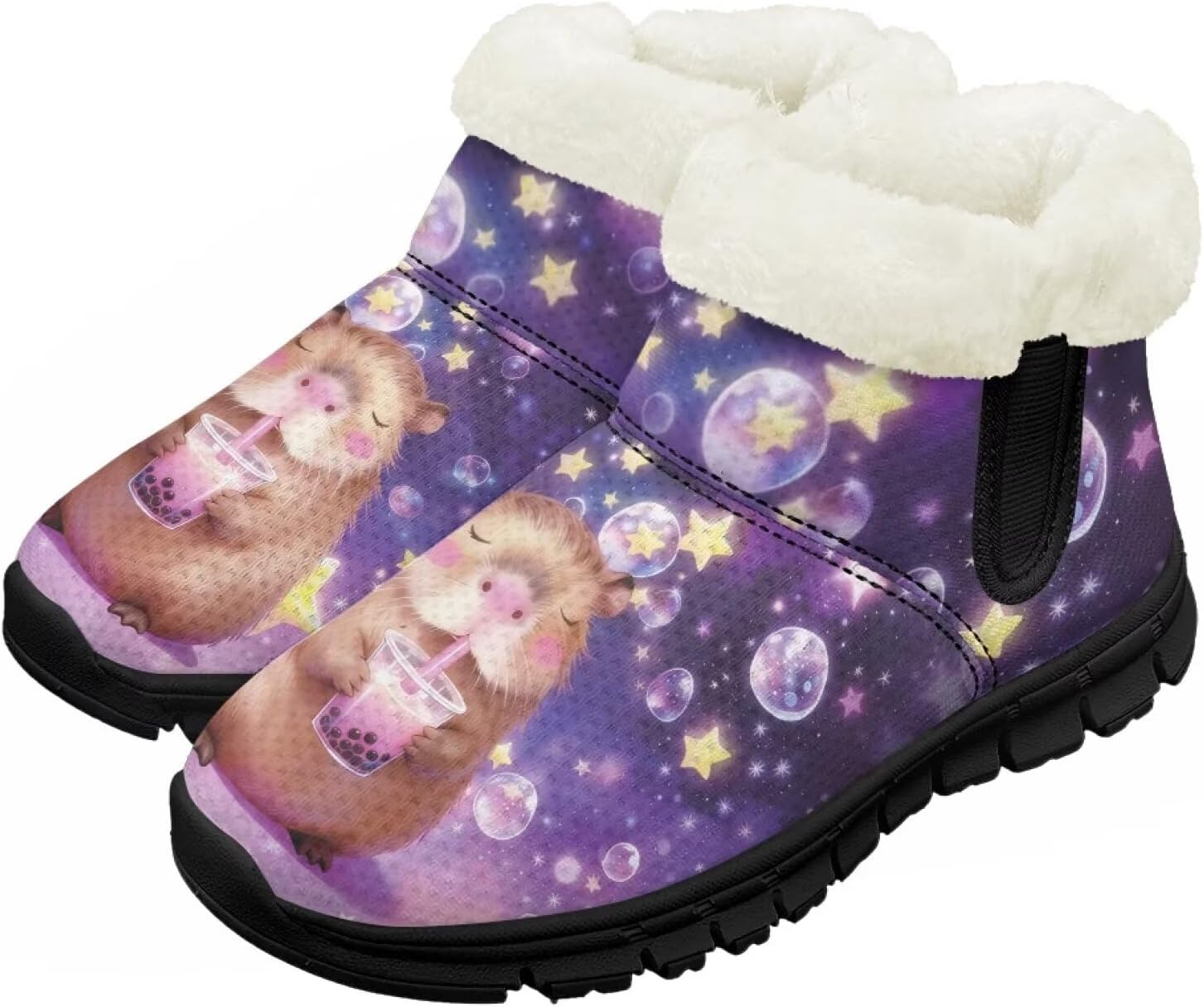 

Мальчики Девочки Зимние Ботинки Теплые Слипоны Снегоступы Удобная Обувь Для Дома И На Улицу Легкие Детские Меховые Тапочки Chririnla, Cute Bubble Capybara