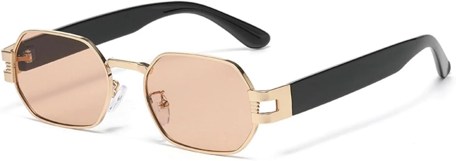 

Солнцезащитные очки Willochra Retro Square Narrow для женщин, модные винтажные, многоугольные, маленькие, с металлической оправой и защитой от УФ-излучения, C6