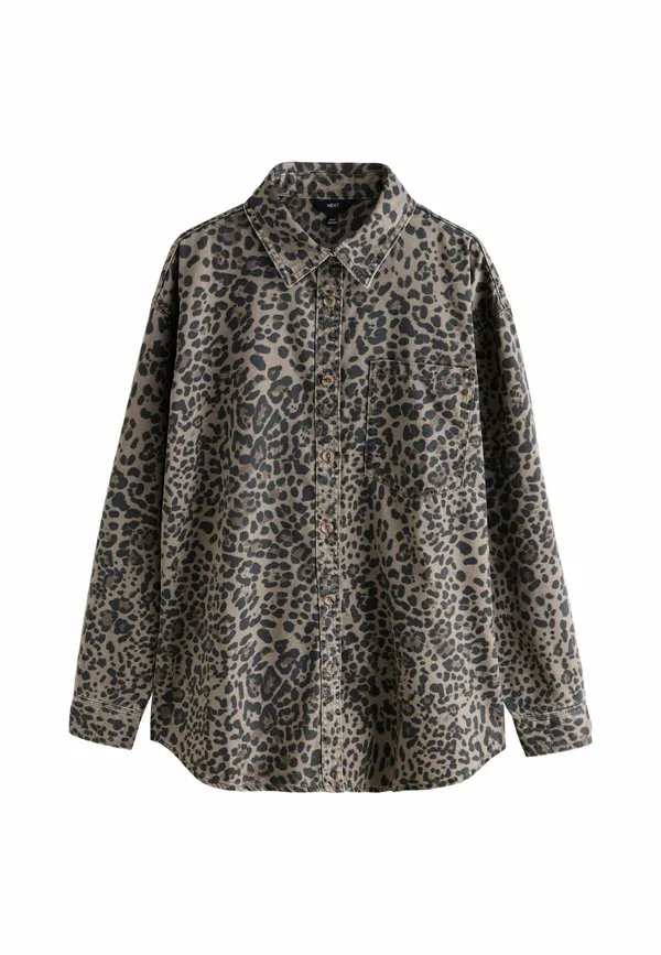Блузка оверсайз на пуговицах, укороченного кроя Next, Leopard Print