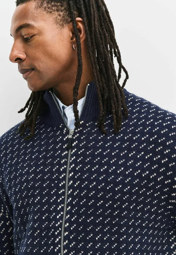 Кардиган с геометрическим узором и застежкой-молнией Next, Navy Blue Ecru White — фото 4