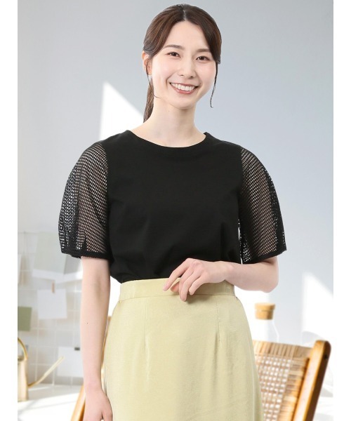 

M.f.editorial Женская футболка-пуловер с коротким рукавом, кружевная отделка, круглый вырез, эластичная, материал MF, черный