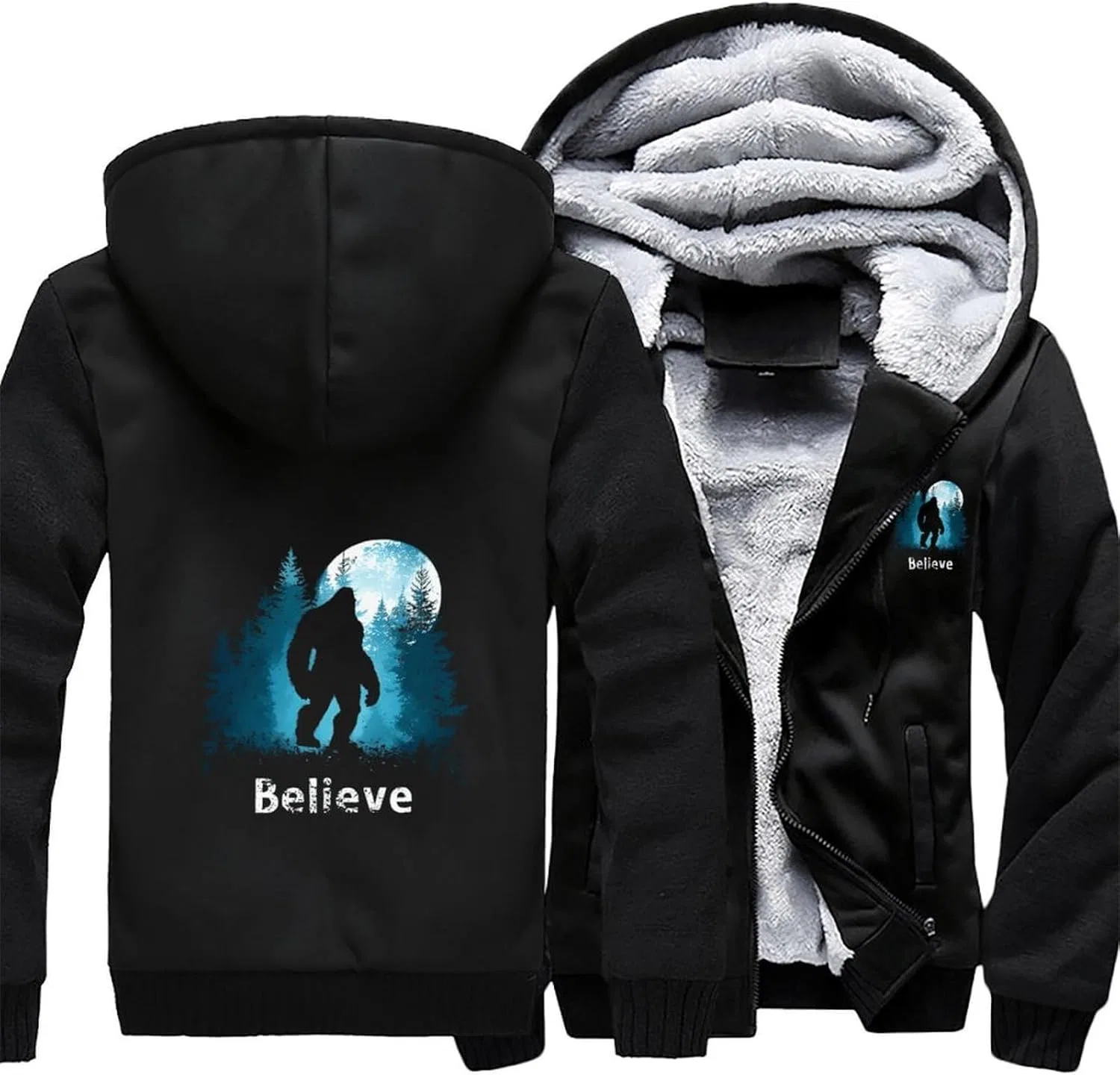 Толстовка с капюшоном Bigfoot Moon Believe Trendy для мужчин, на молнии, из плотного флиса — фото 3