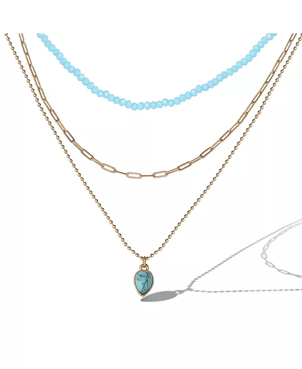 

Ожерелье из многослойных бирюзовых бусин и подвески в форме сердца Jessica Simpson, gold/turquoise
