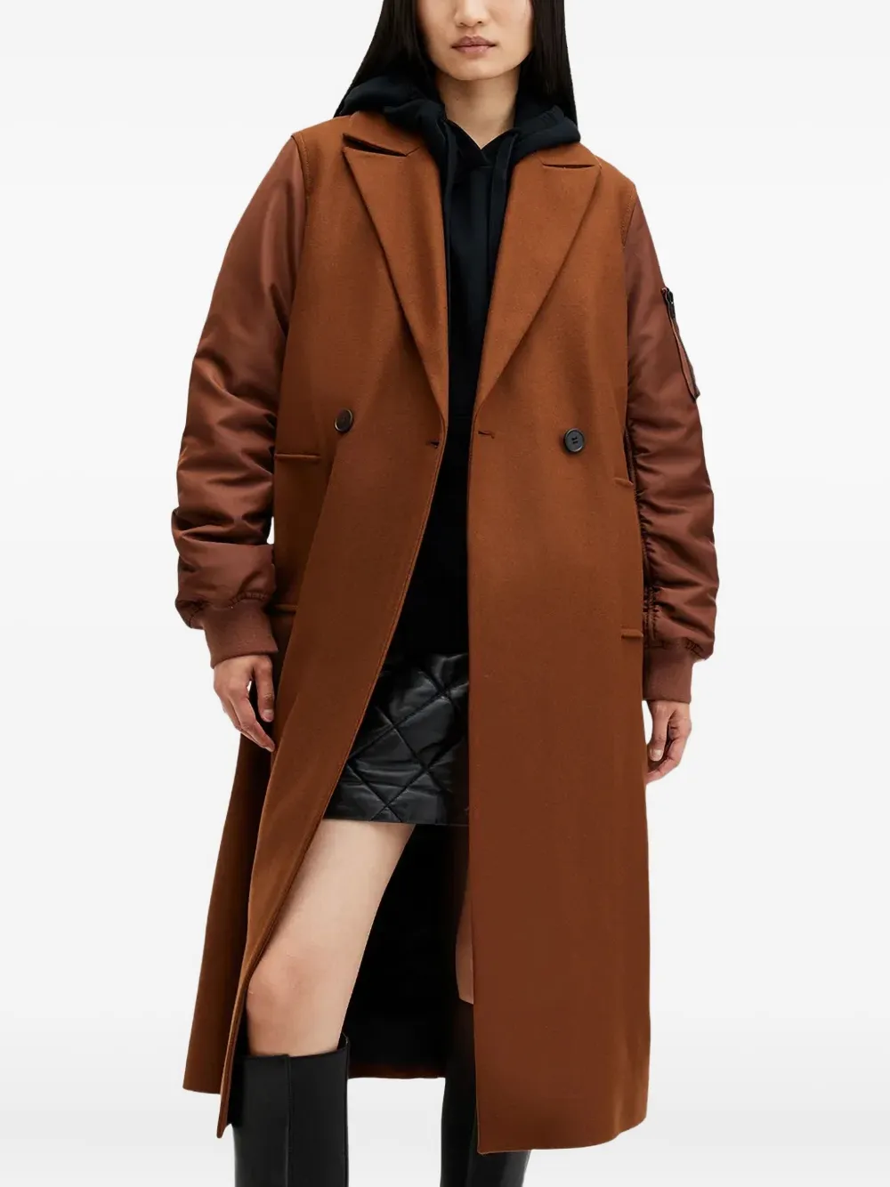 

Двубортное пальто из шерстяной смеси AllSaints, коричневый