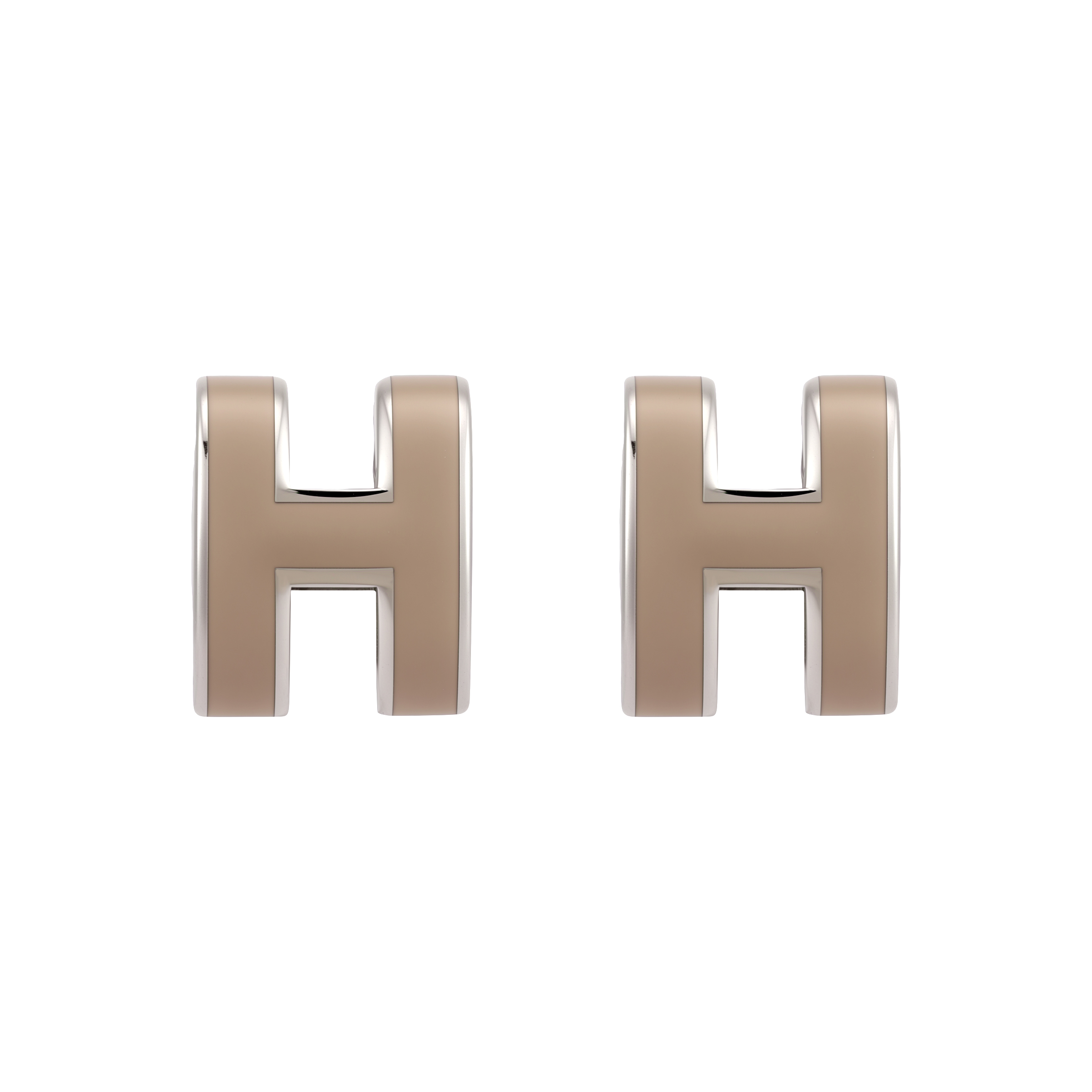 HERMES Лакированные металлические серьги-гвоздики Ice Brown с серебряной отделкой — фото 2