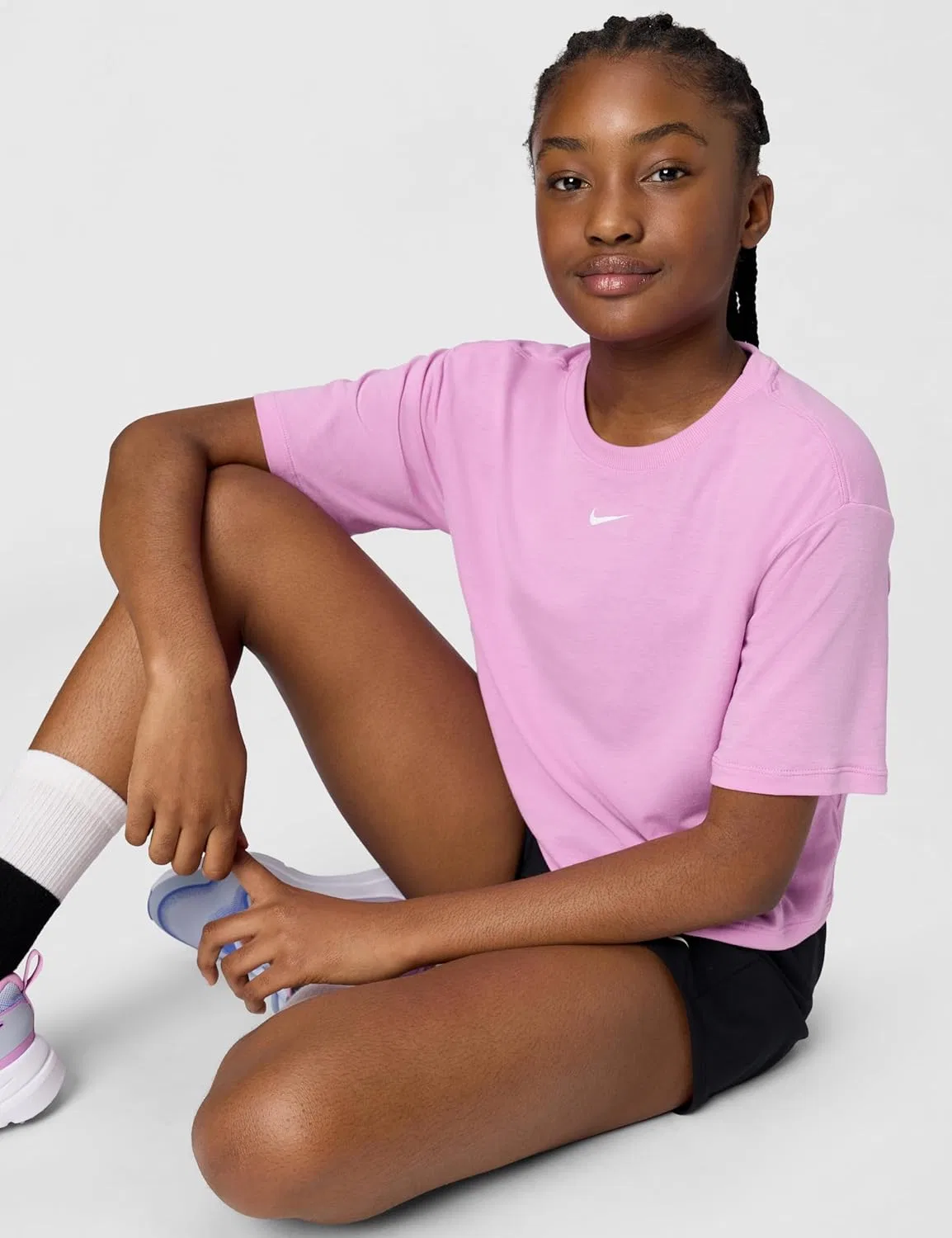 Футболка Dri-FIT Nike Girls' One Relaxed, Light Magenta/White — фото 2