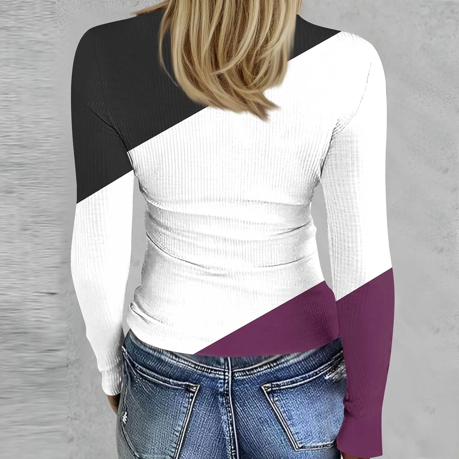 Женская футболка с длинным рукавом, полоска, Slim Fit, Generic, 4-purple — фото 4