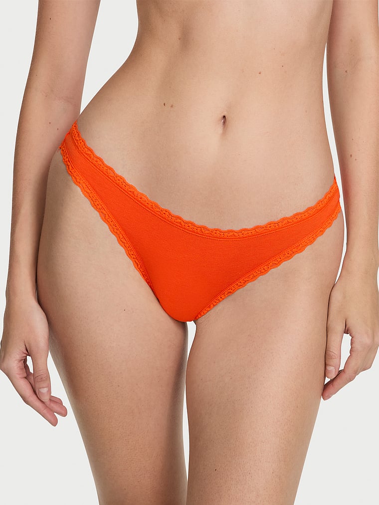 

Хлопковые стринги с кружевом на талии Lace Trim, lace trim wild orange