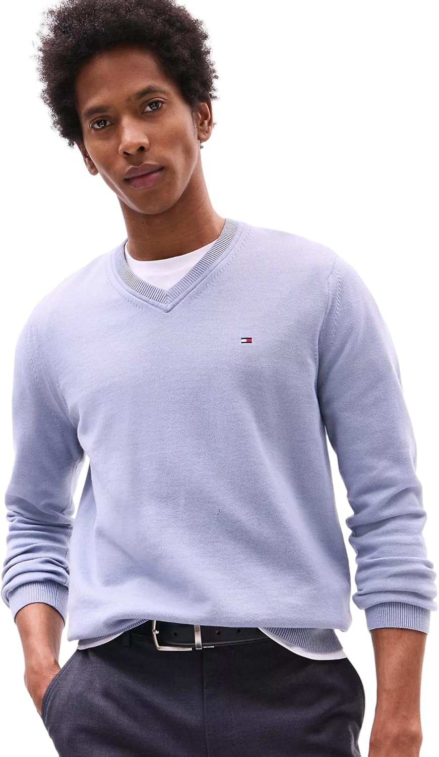 

Мужской культовый хлопковый свитер с V-образным вырезом TOMMY HILFIGER из коллекции 2025 года, Rich Grey