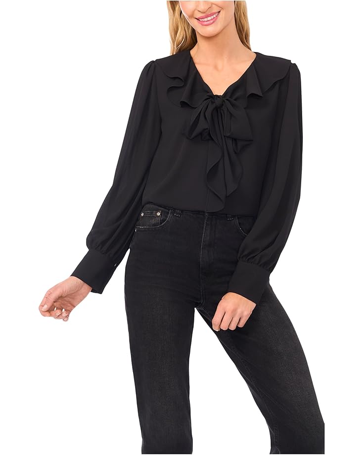 

Женская блузка с длинным рукавом и рюшами CeCe Long Sleeve Ruffle Tie Neck, Rich Black