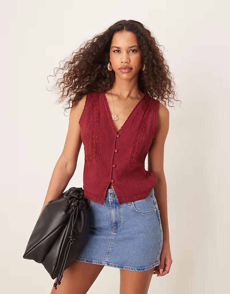

Топ с кружевной отделкой ASOS DESIGN темно-красного цвета