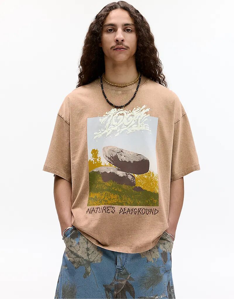 

Футболка с принтом детской площадки Pull&Bear цвета охры