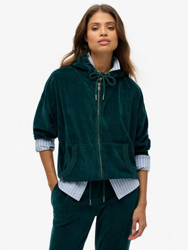 

Велюровая толстовка на молнии Superdry, цвет Dark Pine Green