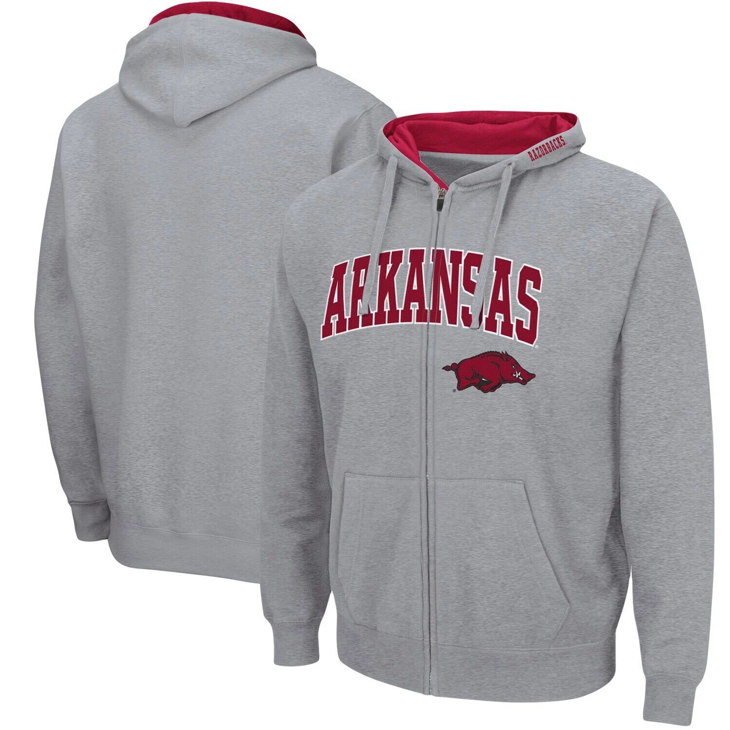 

Мужская толстовка с молнией во всю длину Colosseum Heathered Grey Arkansas Razorbacks Arch & Logo 3.0