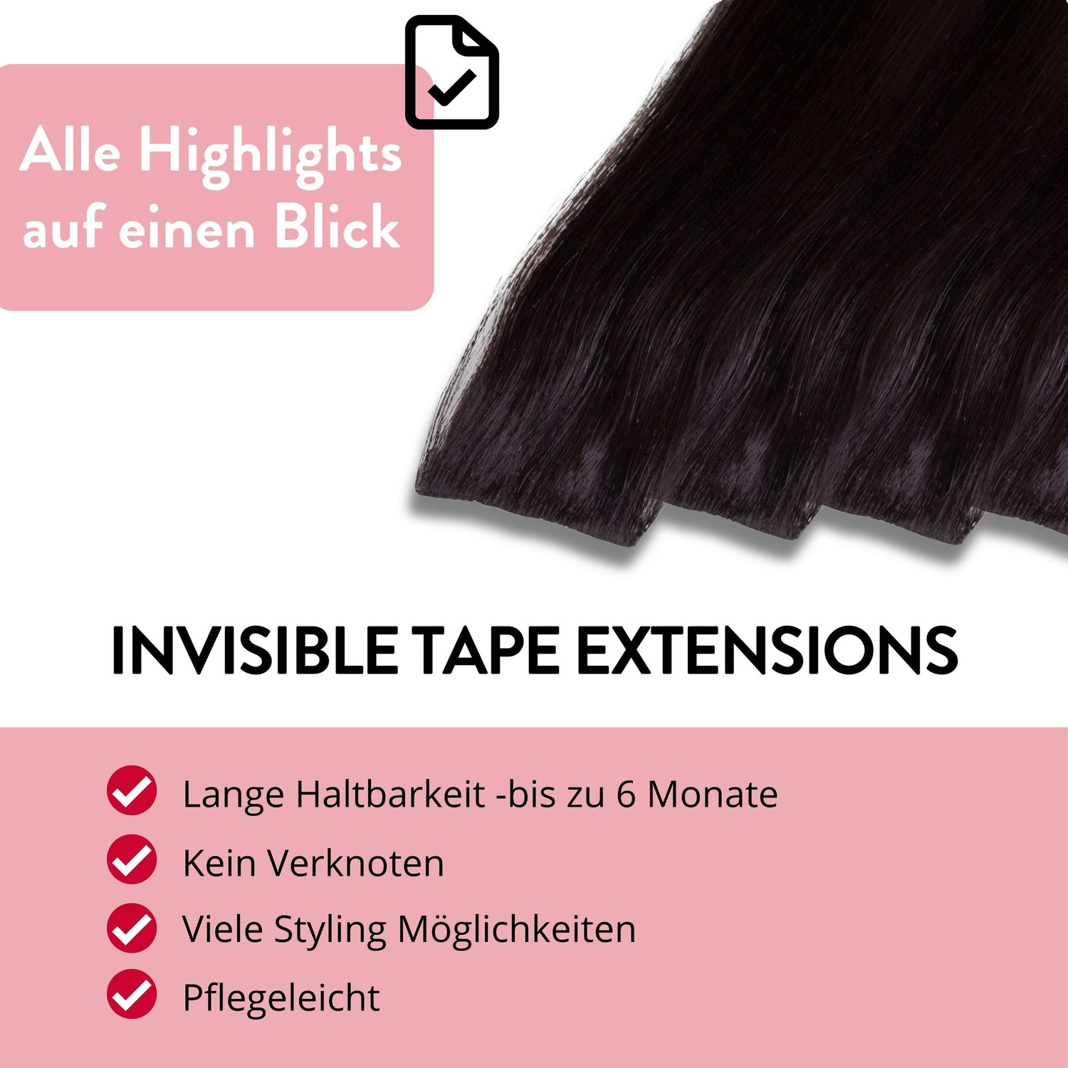 Накладные волосы invisible tape extensions premium echthaar #2/0 schwarz Hair2Heart, 40cm, количество 10 шт. — фото 3