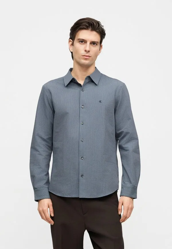 Простая рубашка из полосатой ткани сирсакер Calvin Klein, Dark Blue — фото 3