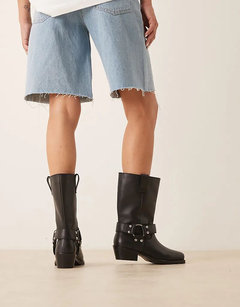 Женские сапоги ASOS DESIGN Cyrus из кожи с ремешками, черный — фото 3
