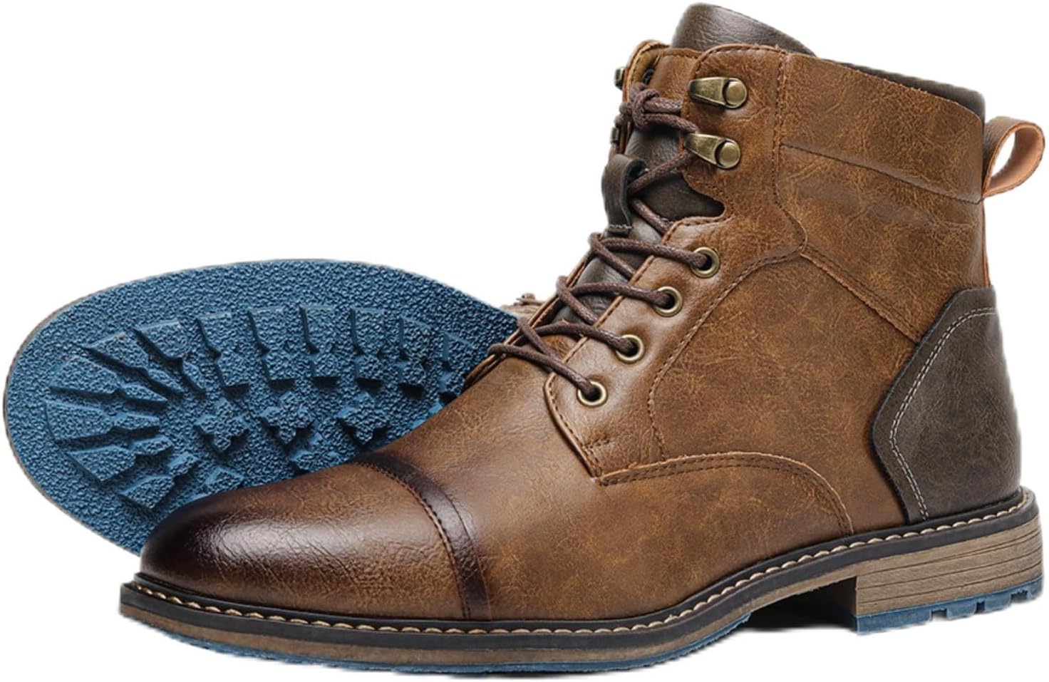 

Мужские двухцветные вестерн-башмаки Azttoztto с высокой массивной подошвой, винтажным эффектом, ботинки на шнуровке, повседневная обувь, темно-коричневый