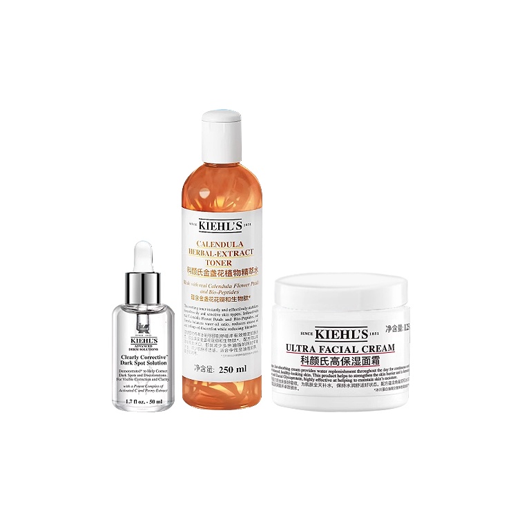 

Наборы для ухода за кожей с календулой unisex Kiehl's, three-piece set: белый essence ampoules serums 50ml+chamomile peptide serums water 250ml+3 high hydrating cream 125ml