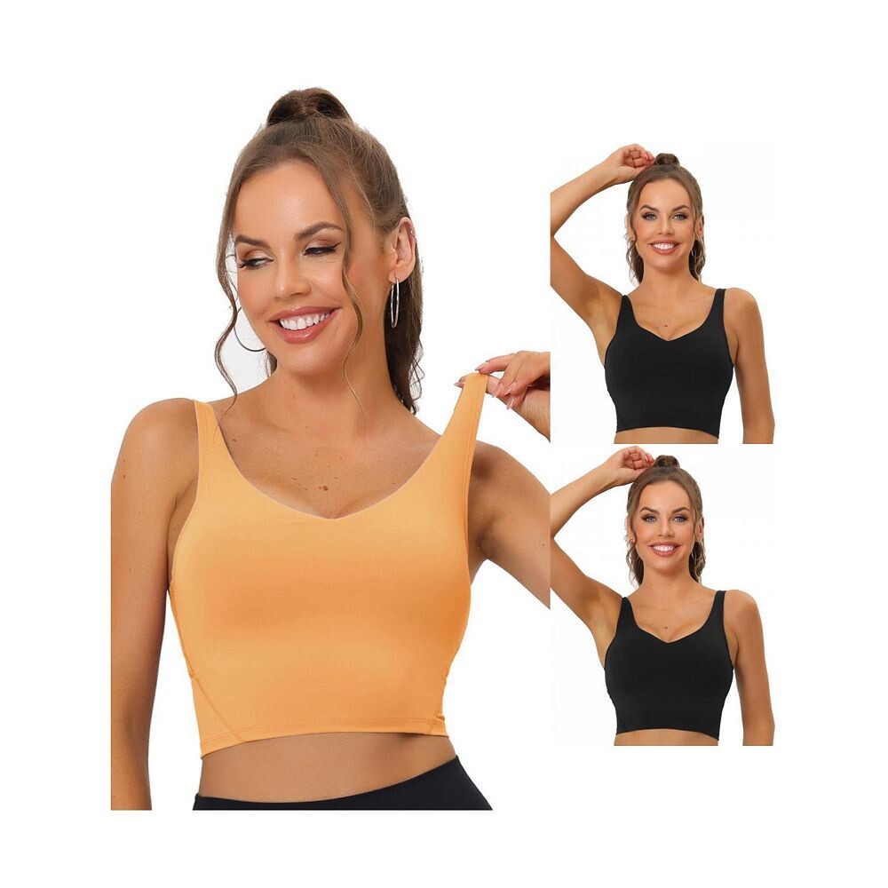 

Набор из 3 комплектов женских удлиненных спортивных бюстгальтеров для йоги с мягкой подкладкой и средней поддержкой для тренировок и фитнеса ALLEGRA K, цвет Black Light Orange