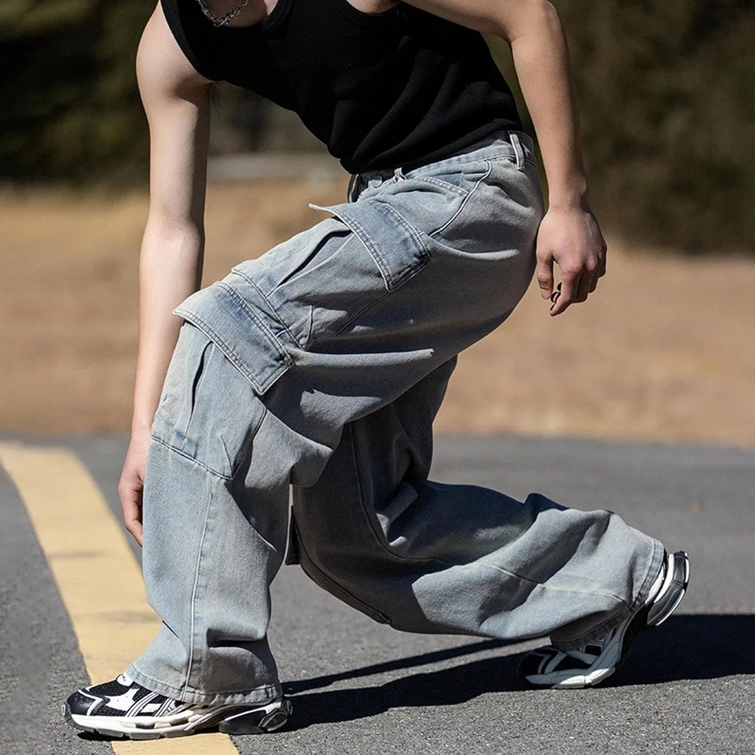 Джинсы свободные Y2k Hip Hop, Blue — фото 3