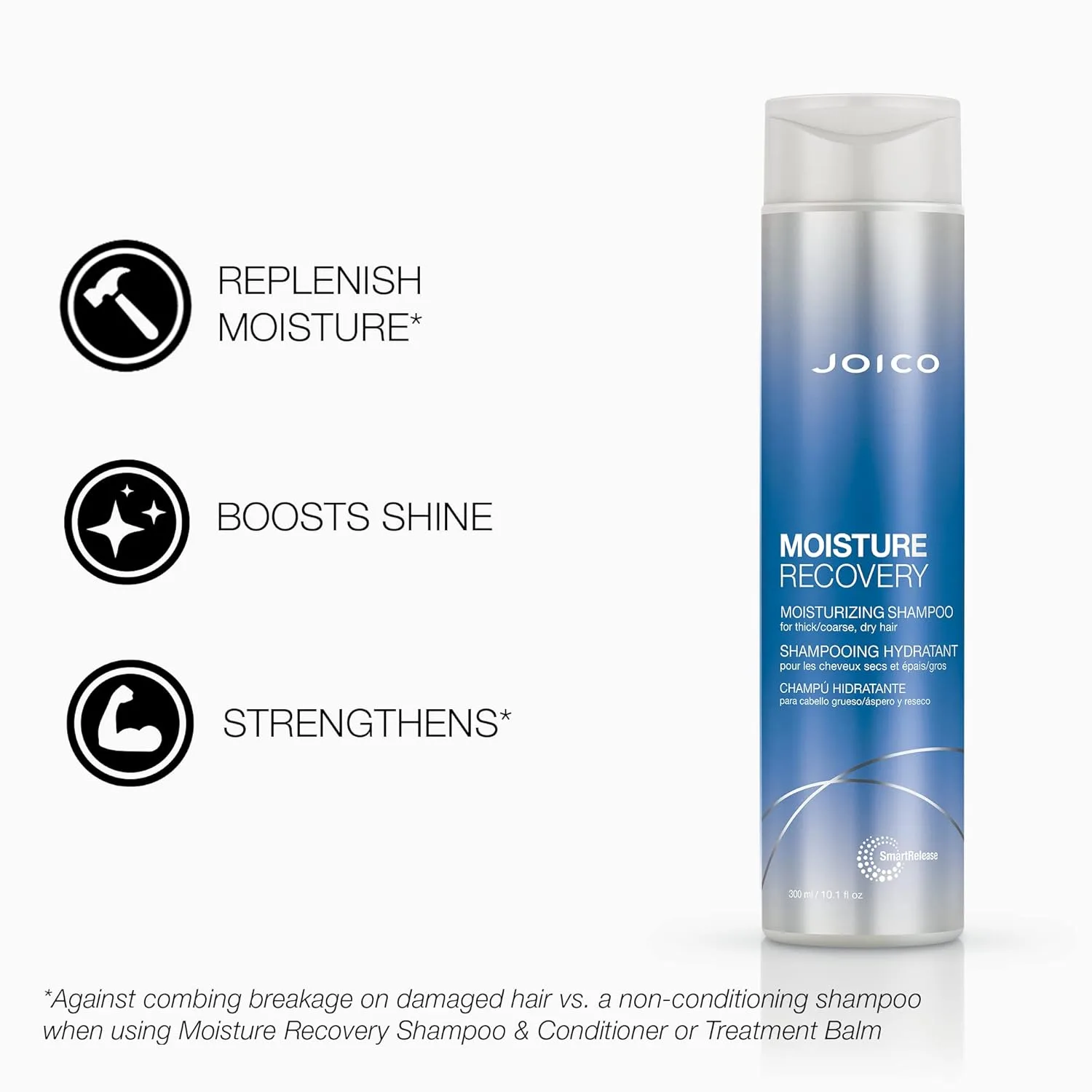 Набор для ухода за волосами Joico Moisture Recovery: увлажняющий шампунь (280 мл), кондиционер (240 мл) и бальзам для ухода (240 мл) для густых, жестких и сухих волос с маслом жожоба и маслом ши. — фото 3