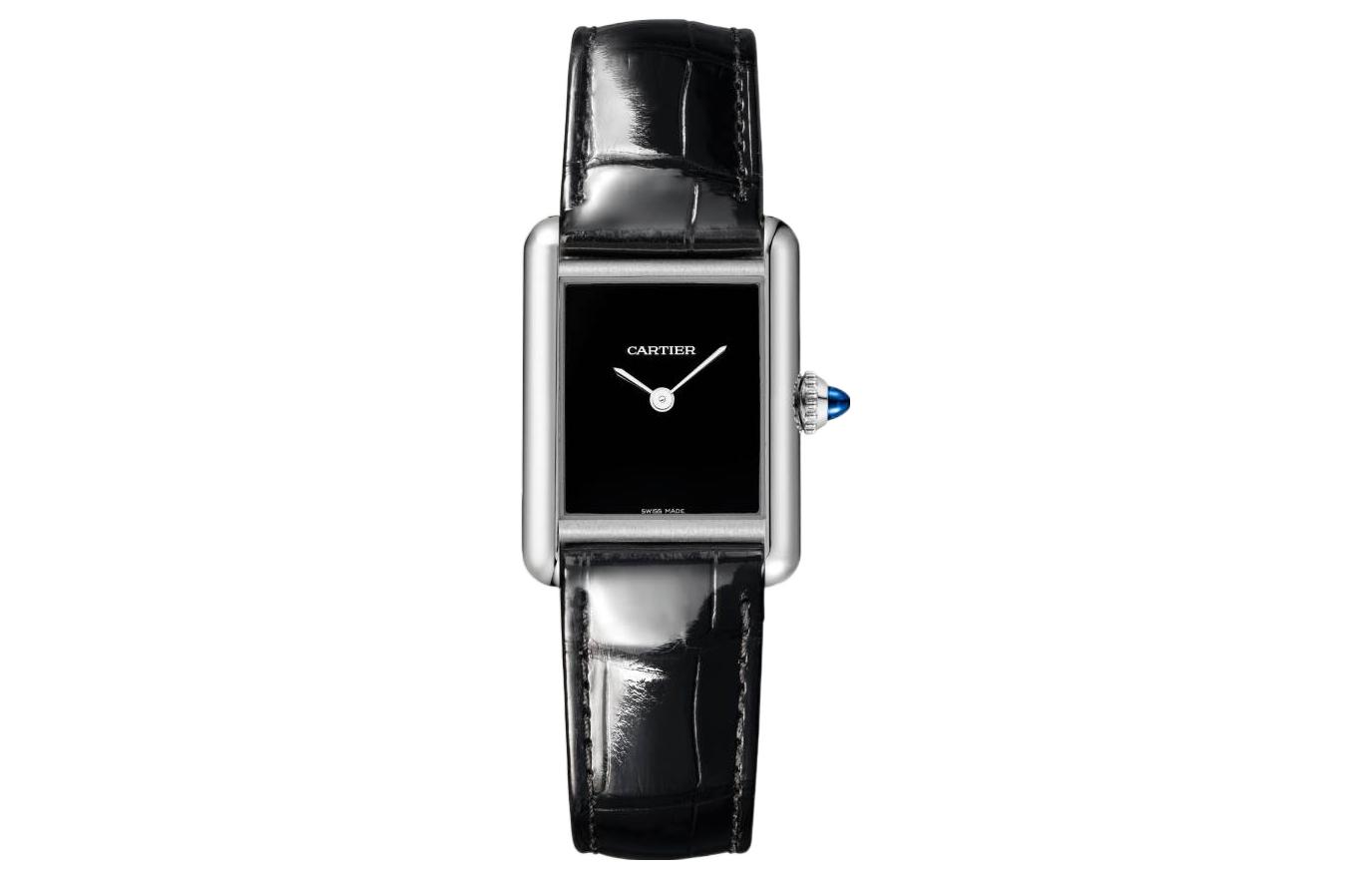 

Cartier Часы TANK DE Quartz Movement Women's Watch 29.5*22mm Black Dial Stainless Steel Case Crocodile Leather Strap, Black