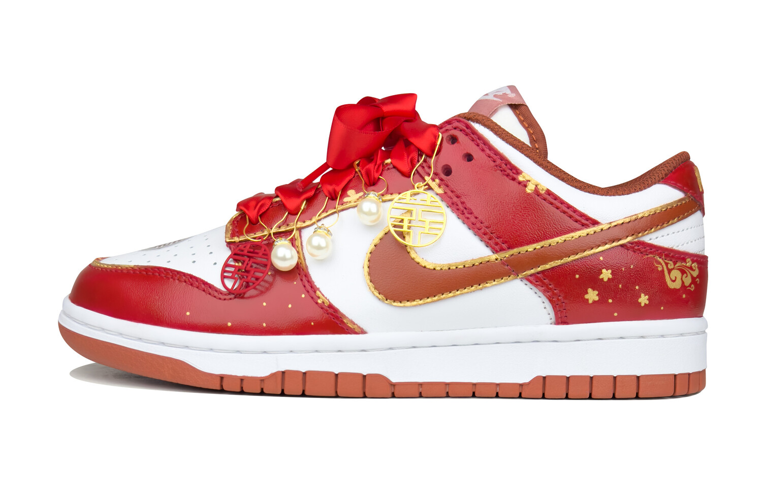 

Кроссовки Nike Dunk Skateboarding Shoes Women's Low-top Red/white/gold, красный