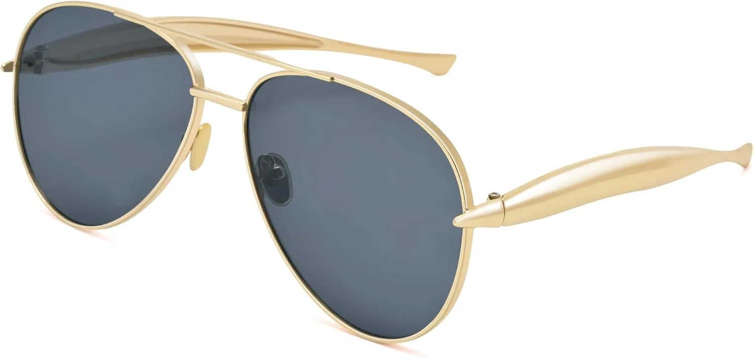 

COASION Ретро большие солнцезащитные очки-авиаторы для женщин - модные солнцезащитные очки-авиаторы в стиле 70-х, золотистые, аксессуары, Gold Frame/Grey Lens