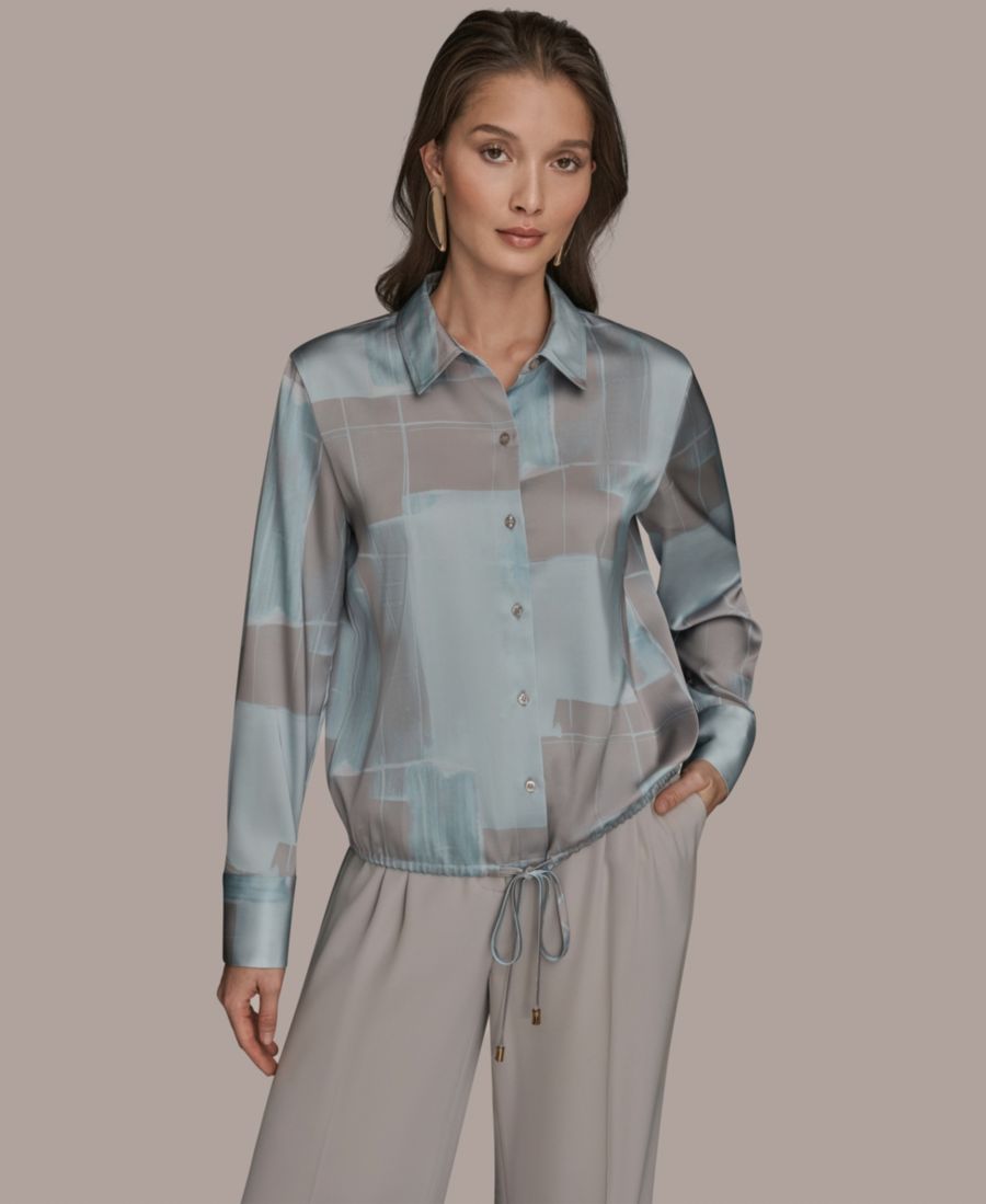 

Женская блузка с длинными рукавами и завязками Donna Karan New York, Mist Multi