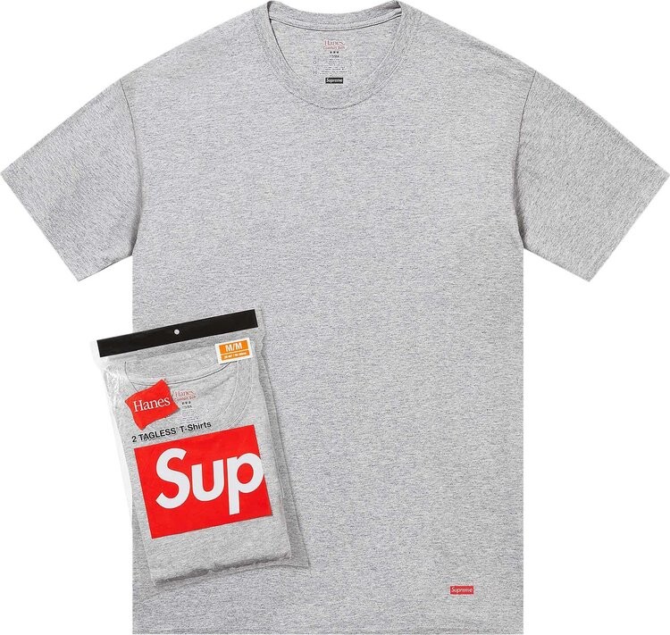 

Футболка Supreme x Hanes Taglesss (2 Pack) 'Heather Grey', серый