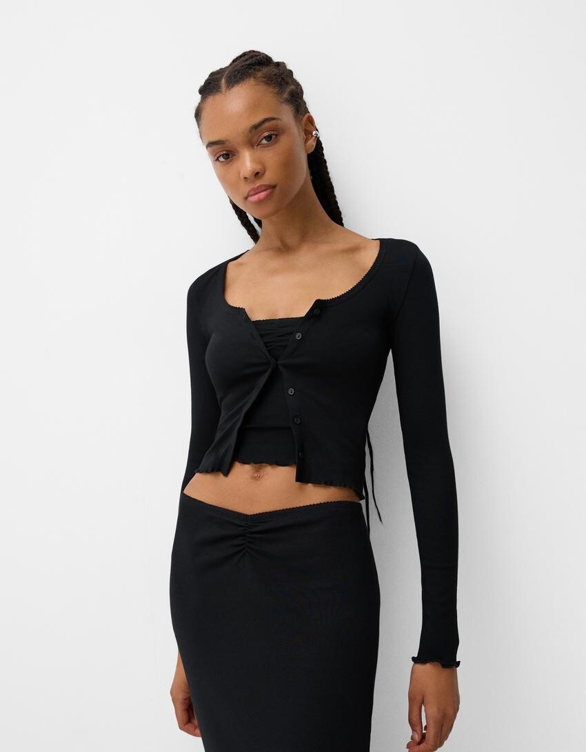

Кардиган с длинными рукавами Bershka, черный