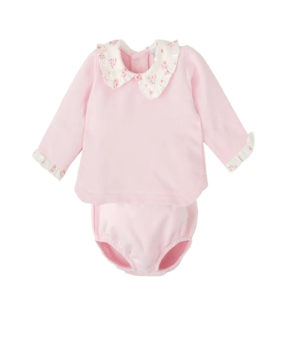 

Комплект для девочки толстовка с воротником-воланом и подходящие трусики BABIDÚ, розовый