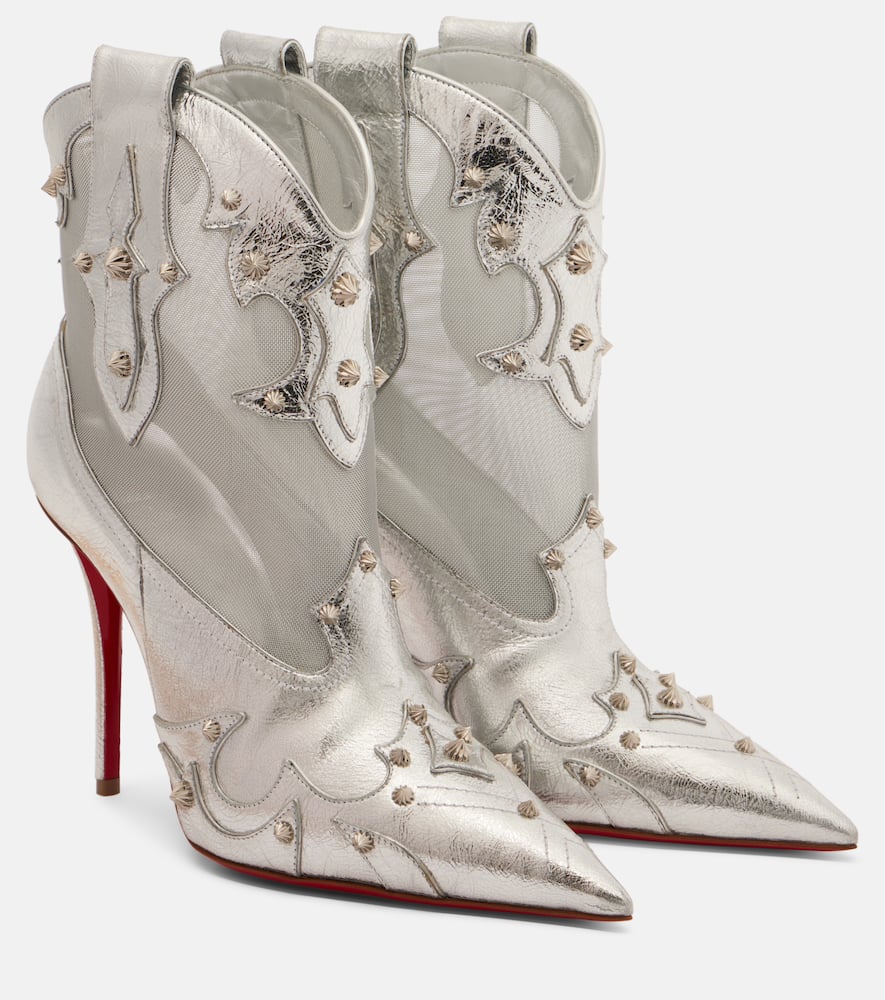 Блестящие кожаные ботинки с декором Christian Louboutin, Silver