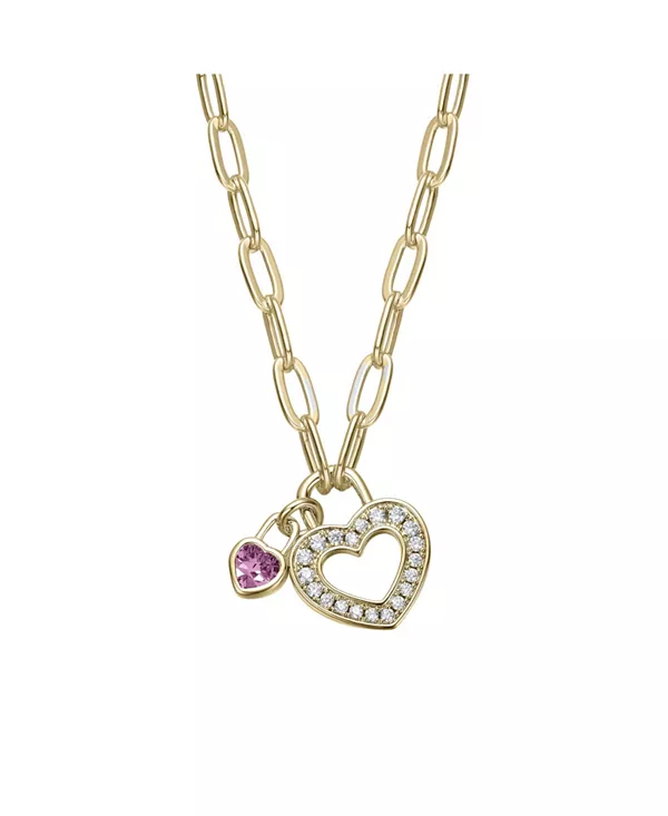 

Ожерелье с подвеской в виде скрепки в форме сердца, покрытое 14-каратным золотом и цветными кубическими цирконами Gigigirl, pink