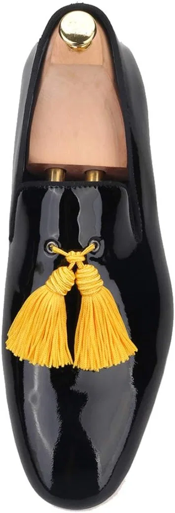 Лоферы FERUCCI Black Patent Leather Loafer with Gold Tassel Slippers Flat Prom Wedding, черный — фото 3