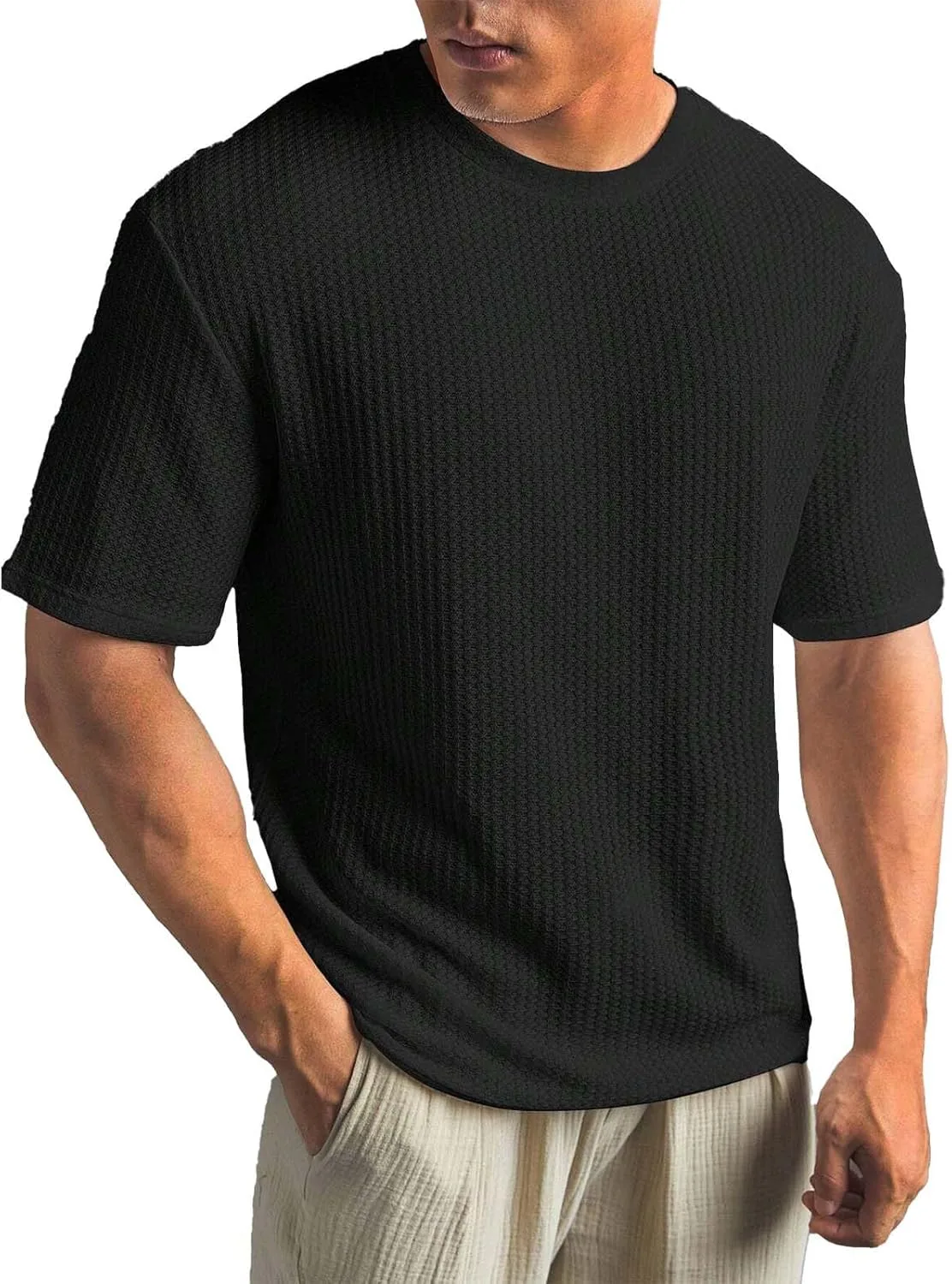 Мужская футболка Raglan с рукавом 3/4, текстурированный джаккард
