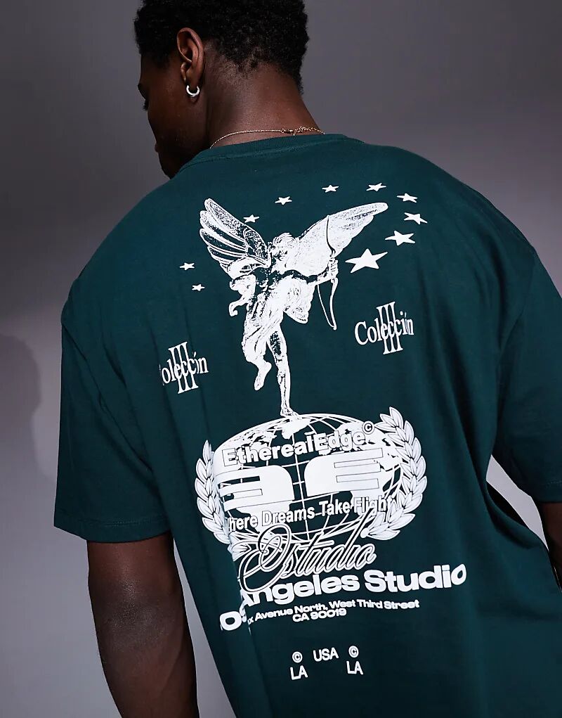 

Свободная футболка оверсайз с графикой Лос-Анджелеса темно-зеленого цвета ASOS DESIGN