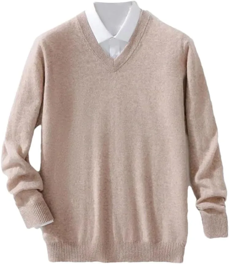 

Мужской однотонный вязаный свитер с V-образным вырезом