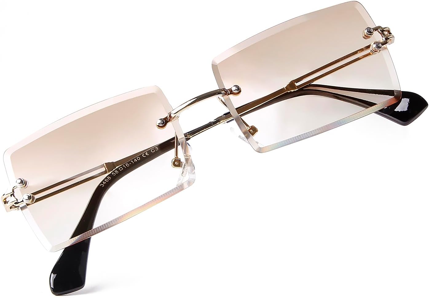 

Прямоугольные солнцезащитные очки для женщин и мужчин, квадратные без оправы, очки для рейв-вечеринок с защитой от УФ-излучения UV400 и антибликовым покрытием Thryvox, Gold/Gradient Brown