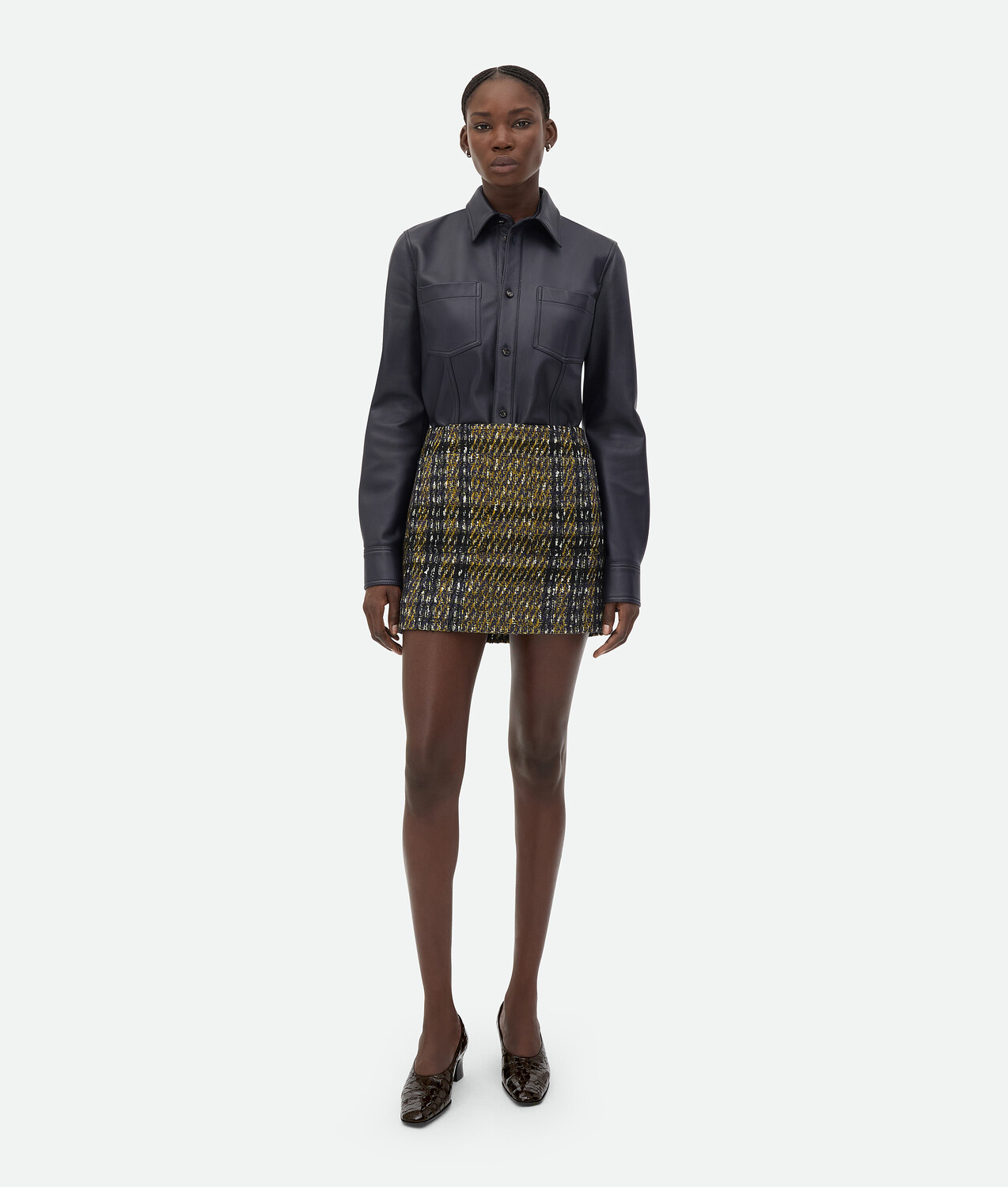 

Check pressed wool skirt BOTTEGA VENETA, желтый/черный/затмение