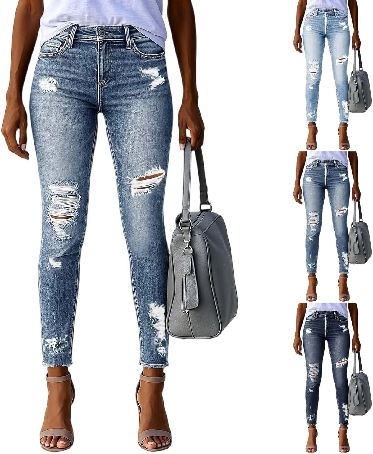 

Женские укороченные джинсы Western Blue с потертостями и рваным краем