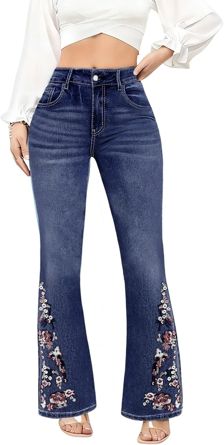 

Cuyulitcik Stрастягивающиеся джинсы для женщин Plus Size High Waisted Flare Bootcut QERINTE